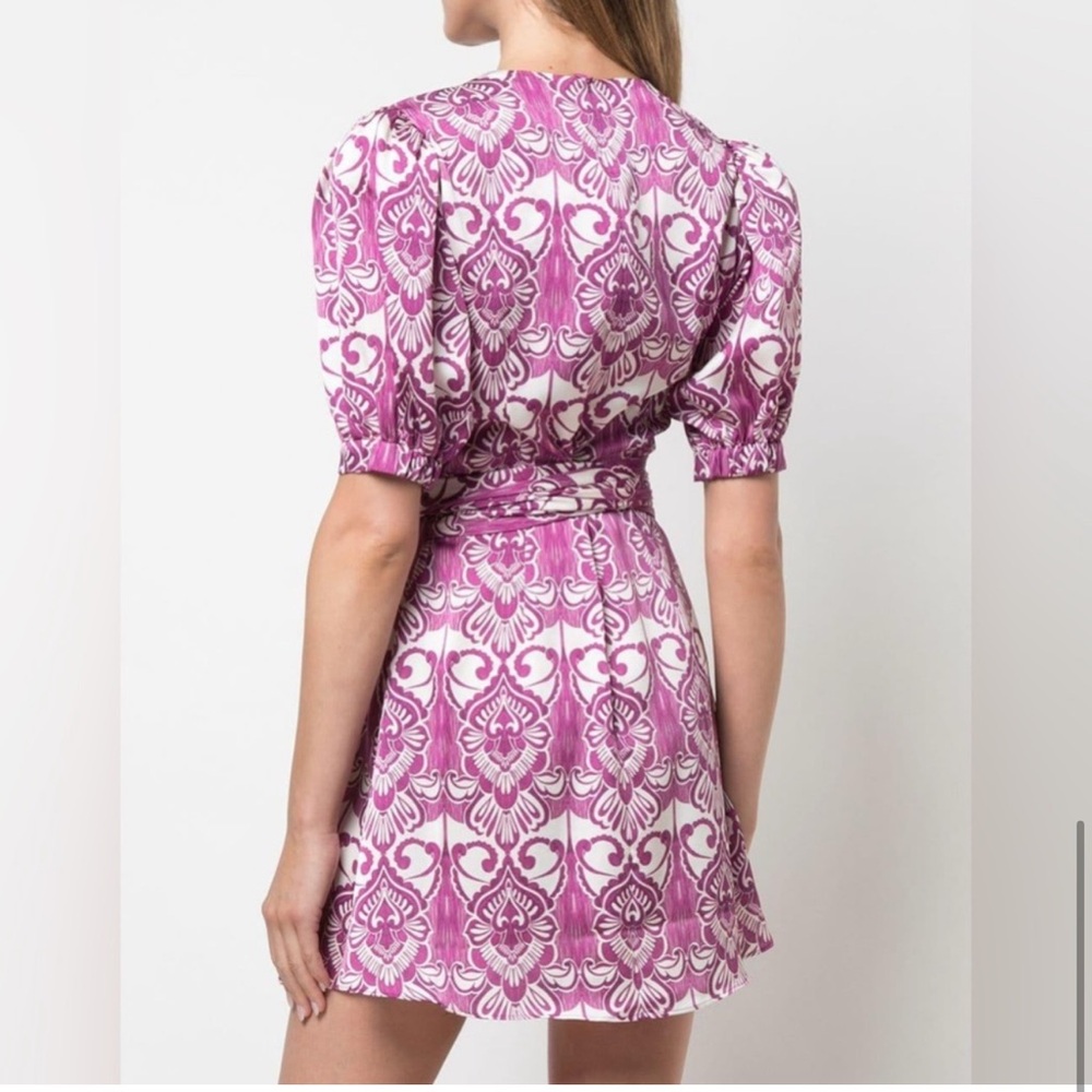 ALEXIS Bardot Mini Wrap Dress in Mulberry Palm - Picture 7 of 8